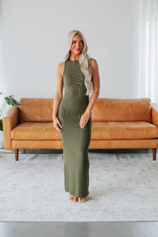 Best Sellers Sheila Ribbed Maxi Dress - Dark Olive