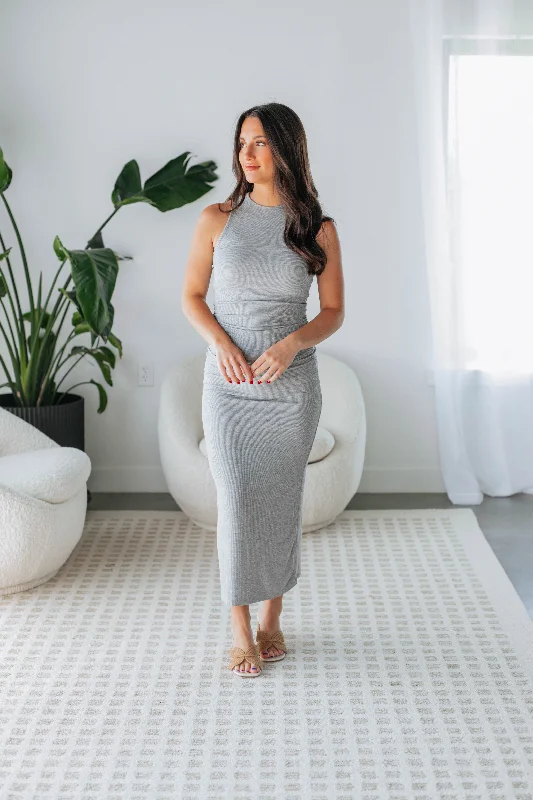 Summer Essentials Sheila Ribbed Maxi Dress - Heather Grey