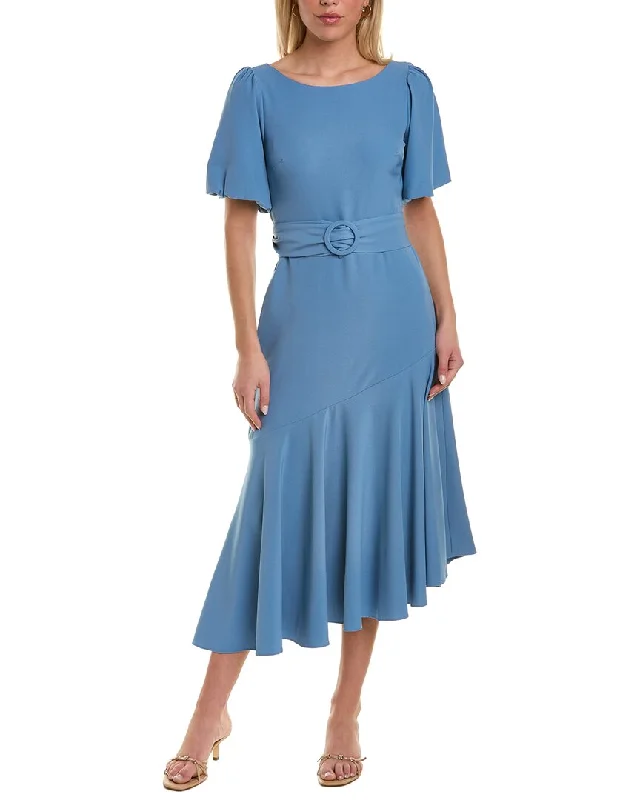 Elegant Details Taylor Belted Crepe Midi Dress