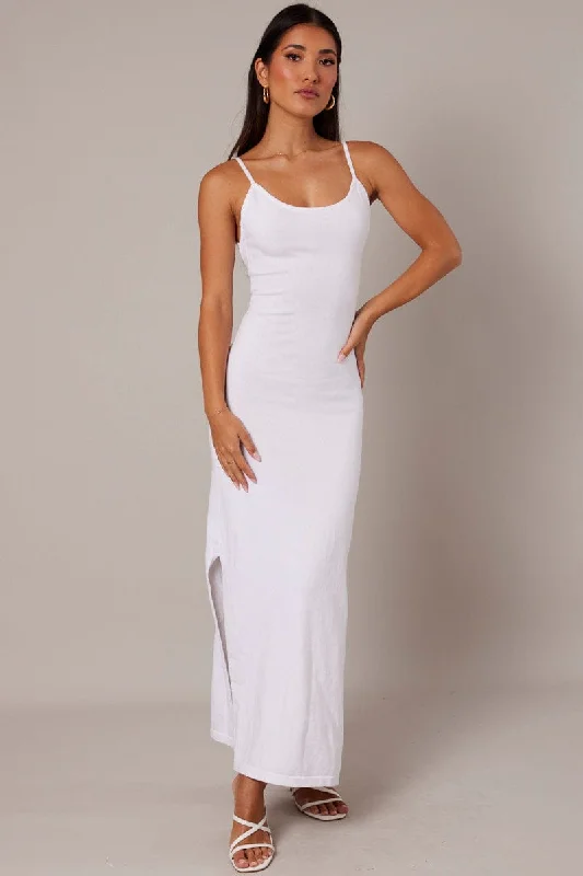 Fashion Frontiers White Knit Dress Sleeveless Maxi