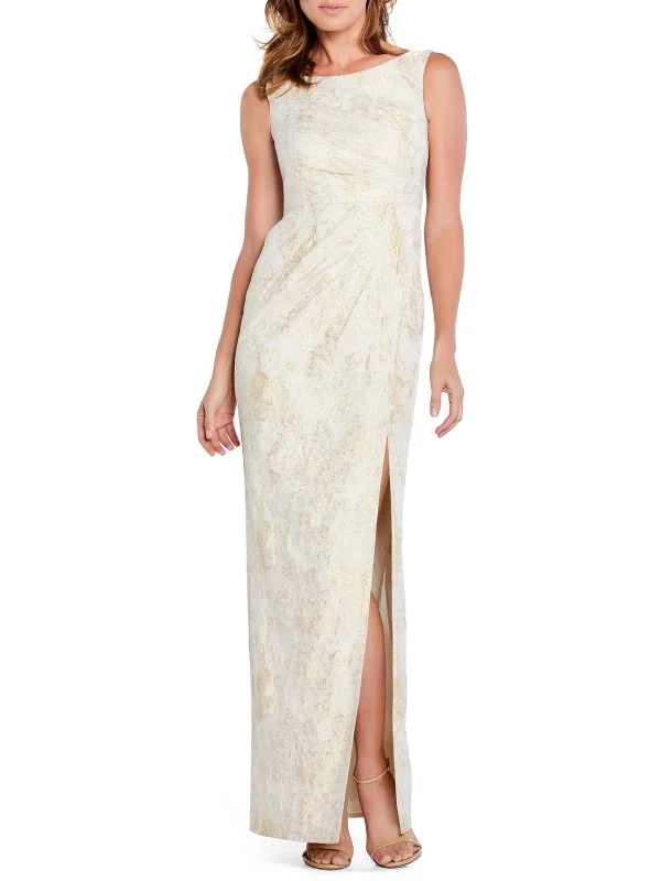 Dreamy Draping Womens Metallic Maxi Evening Dress