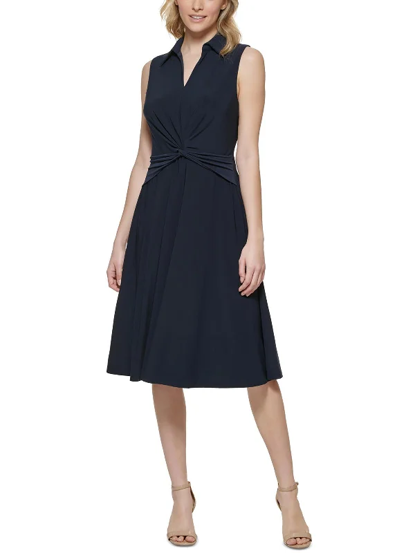 Luxury Comfort Womens Twist-Front Midi Fit & Flare Dress