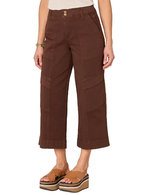 Limited Time Deal "ab"solution Skyrise Double Button Wide Leg Crop Utility Pants In Chocolate Truffle