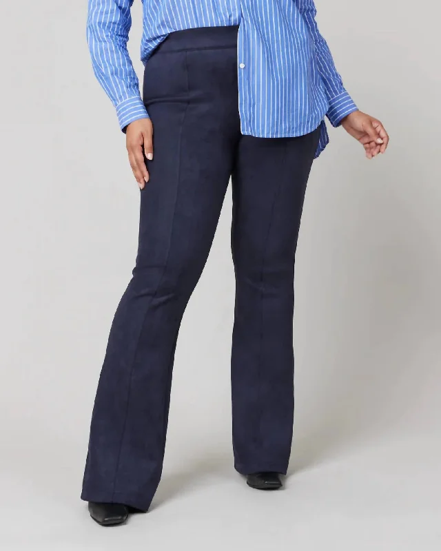 Latest Fashion Faux Suede Flare Pants In Navy