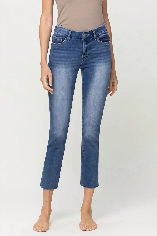 Quality Driven Apparel Mid-Rise Crop Slim Straight Denim Jean - Plus In Midnight