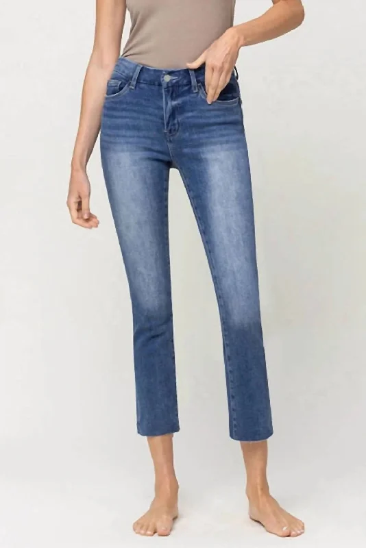 Cool Prices Mid Rise Crop Stretch Slim Straight Jeans In Blue