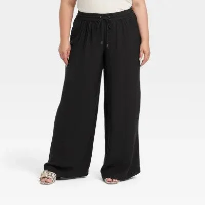 Trend Setting Wardrobe New - A New Day Women's Plus High Rise Wide Leg Regular Full Pull-On Pants Midweight