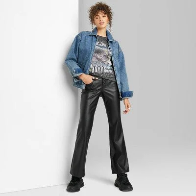 Seasonal Fashion New - Wild Fable Women's Low Rise Flare Classic Faux Leather Pants