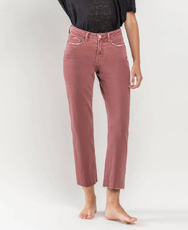 End Of Season Clearance Tummy Control High Rise Crop Straight Jean In Wine