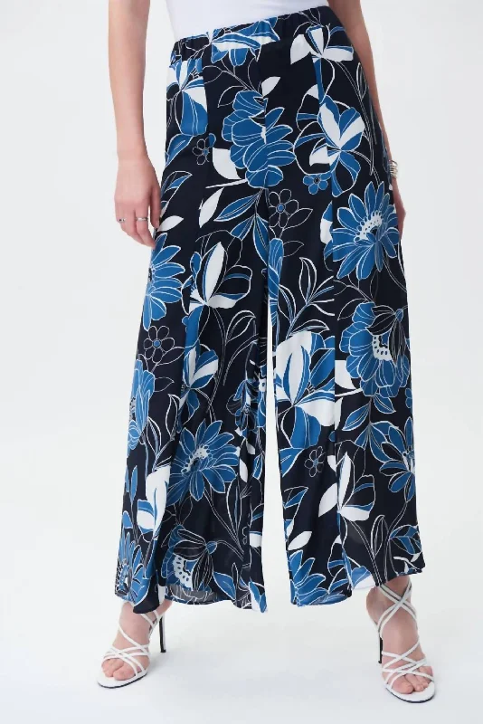 Discover Promotions Wide Leg Floral Pants In Midnight