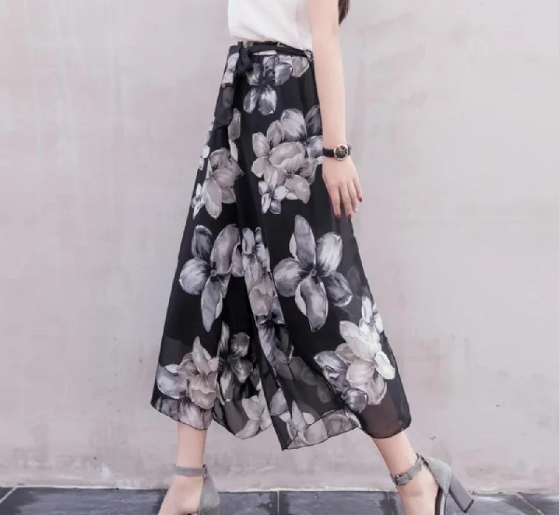 Casual Chic Clothing Womens Floral Wide Leg Chiffon Pants